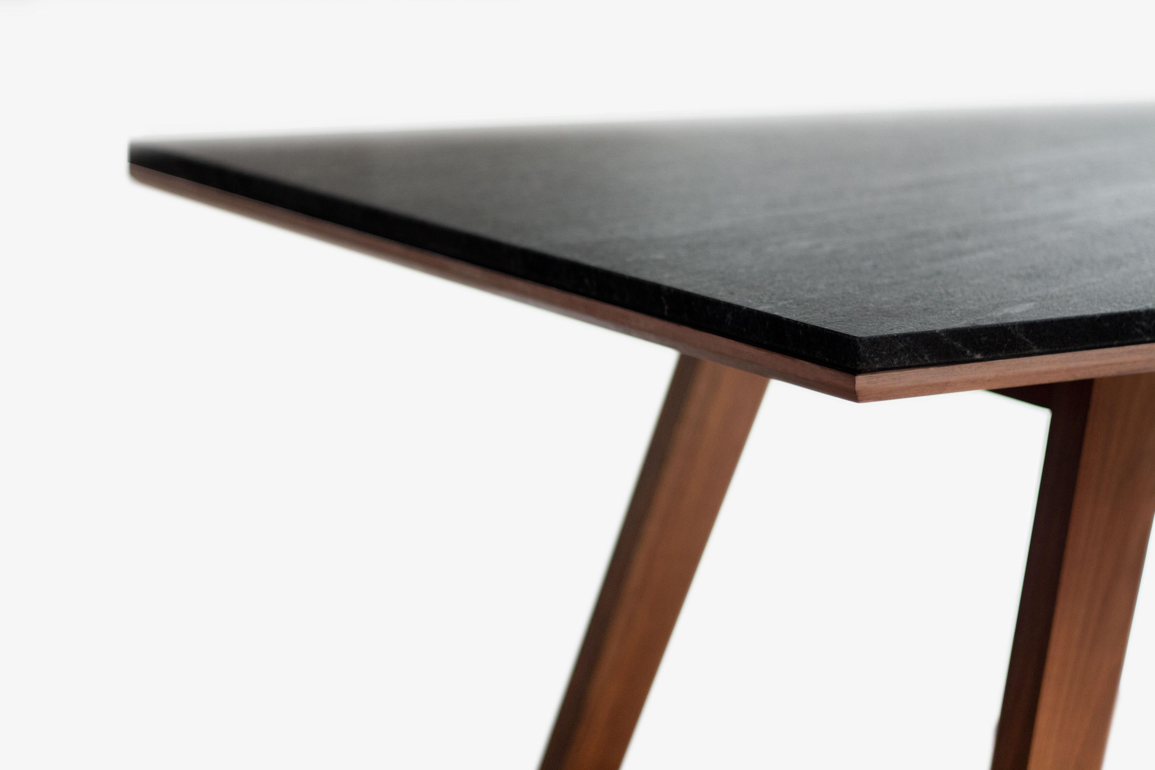 Mexican Vicina, Granite Rectangle Dining Table with Solid Walnut Base, Modern & Durable For Sale