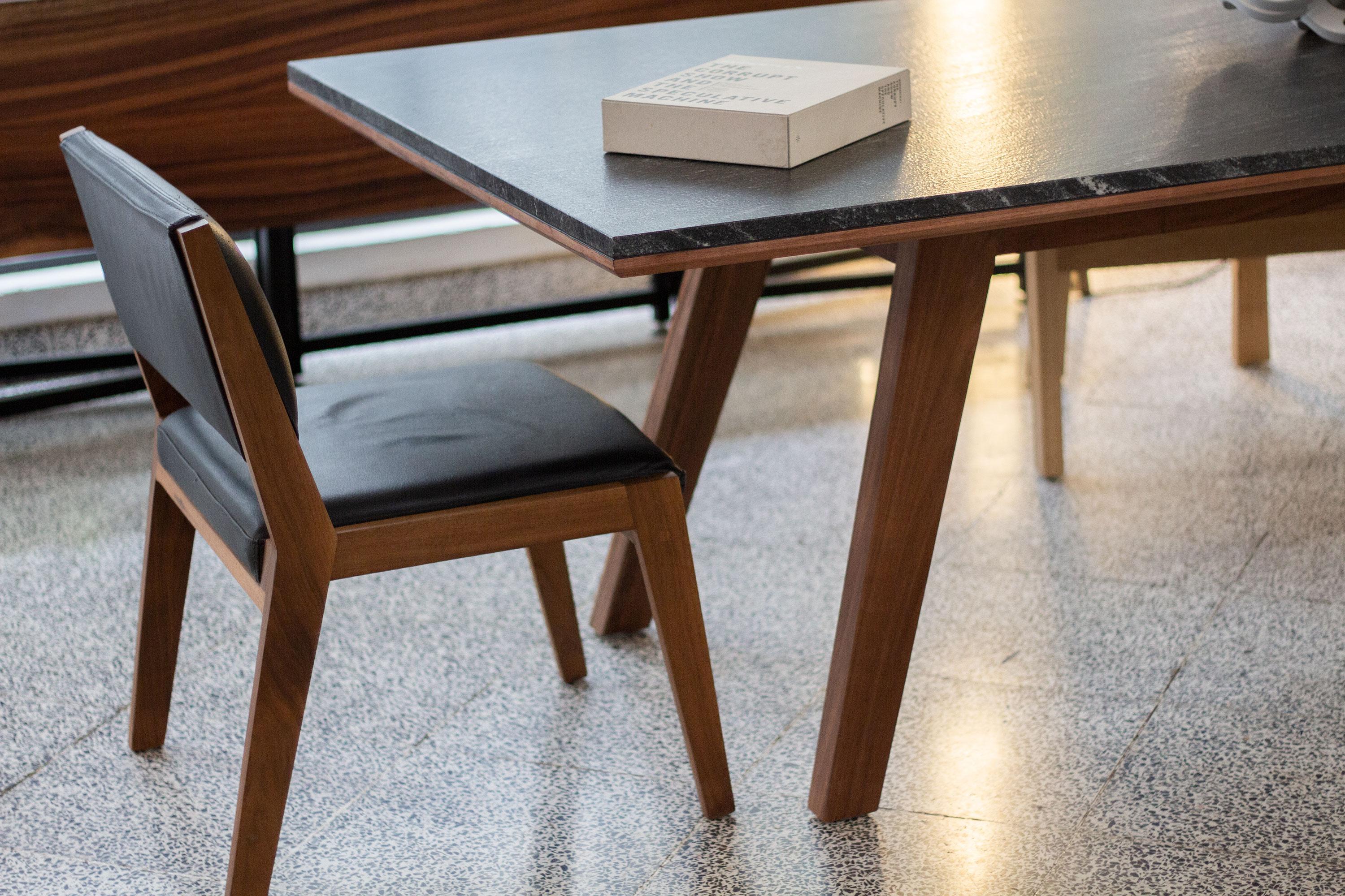 Contemporary Vicina, Granite Rectangle Dining Table with Solid Walnut Base, Modern & Durable For Sale