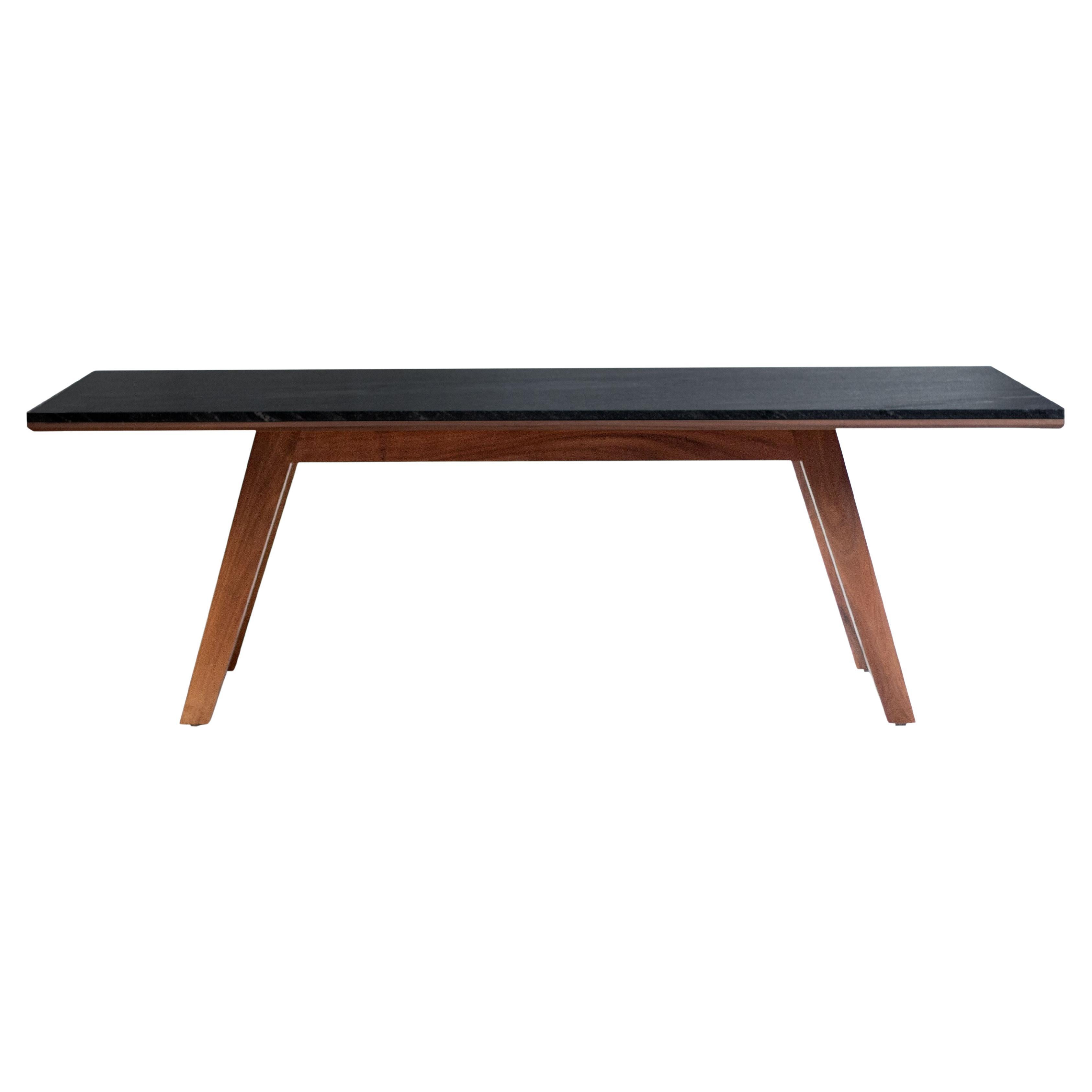 Vicina, Granite Rectangle Dining Table with Solid Walnut Base, Modern & Durable