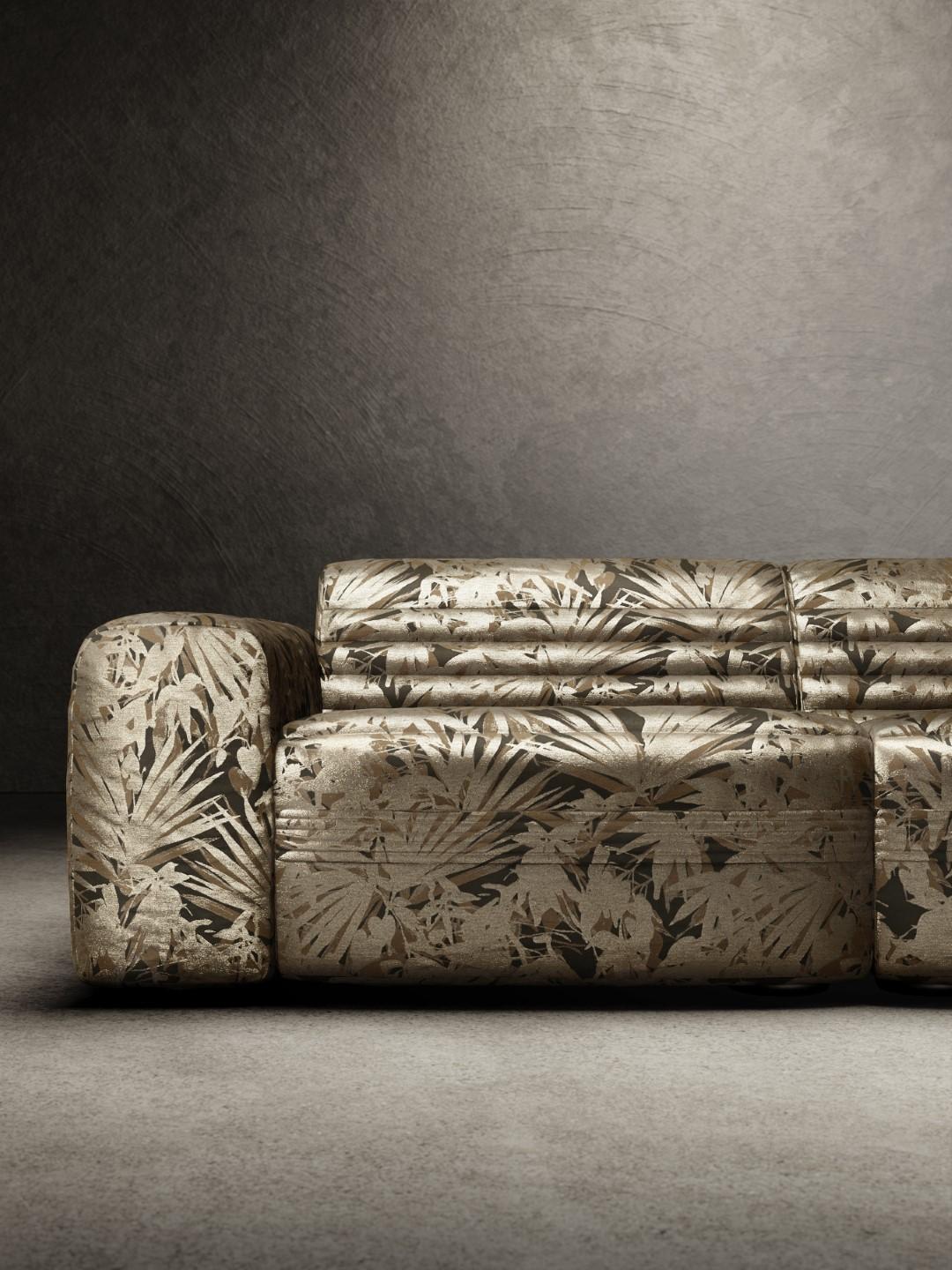 Embroidered Vicious Modular Sofa Java Fabric (shiny and matte effect) For Sale