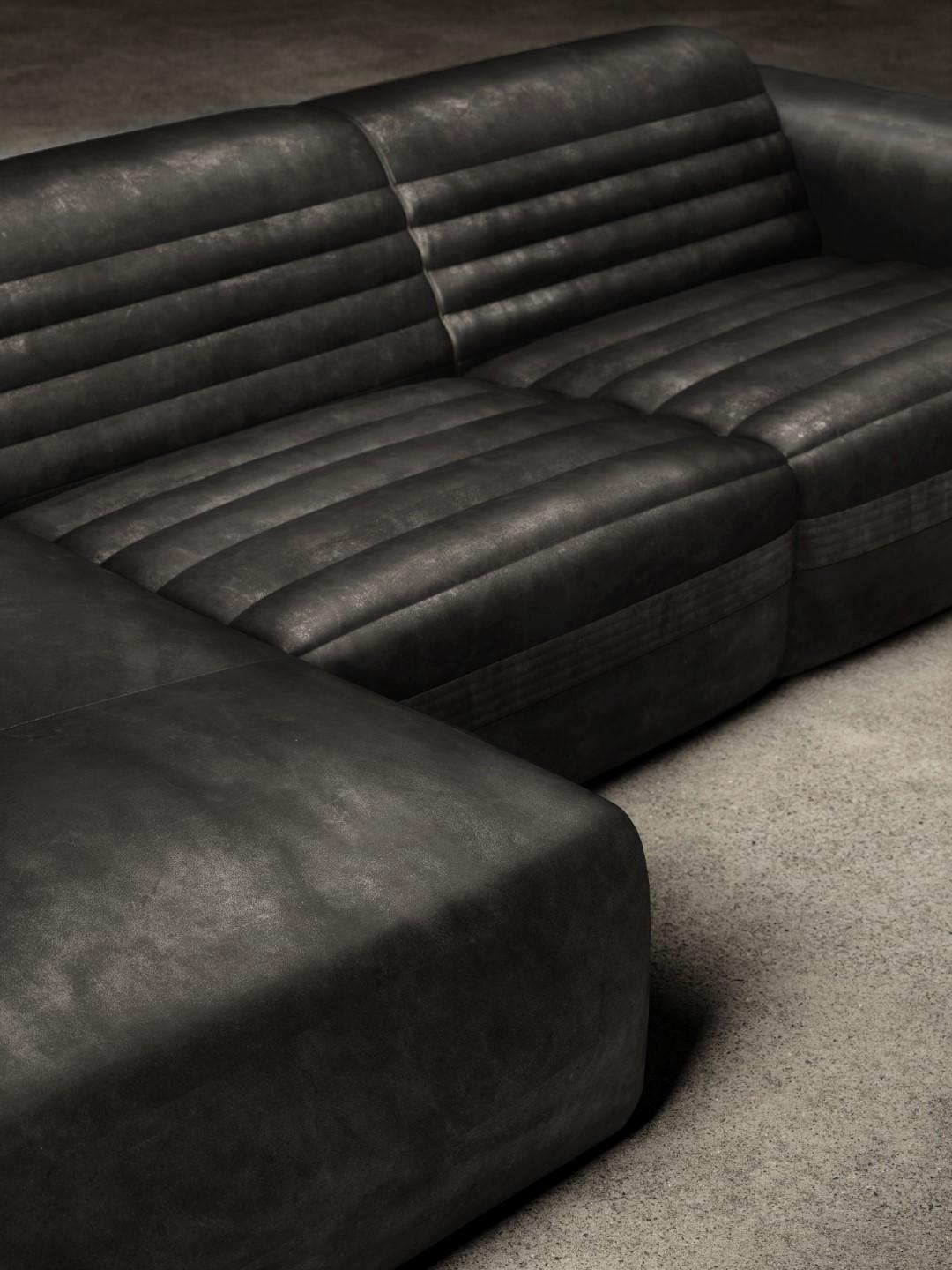 Vicious Modular Sofa Zeitloses Leder Schwarz (Moderne) im Angebot