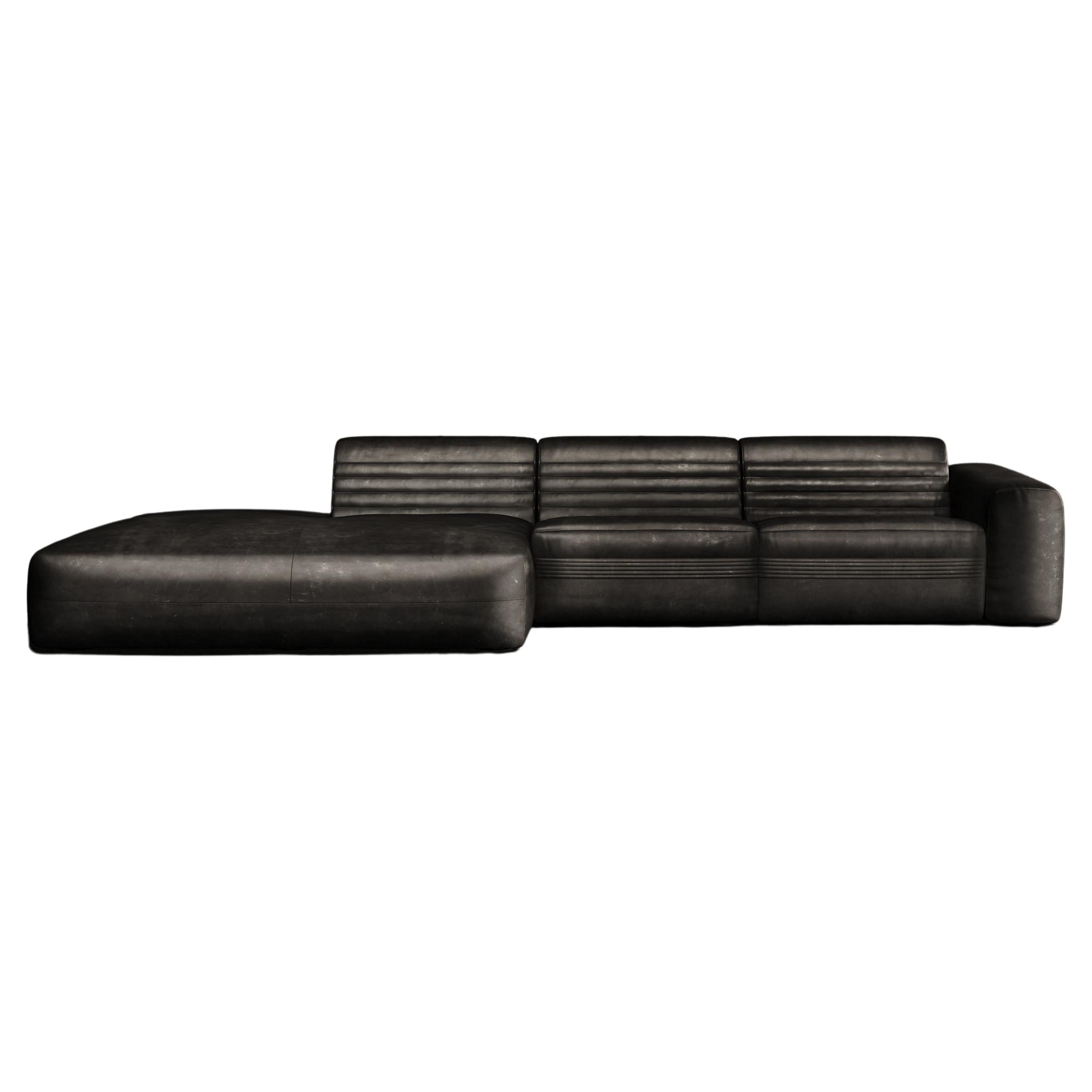 Vicious Modular Sofa Timeless Leather Black For Sale