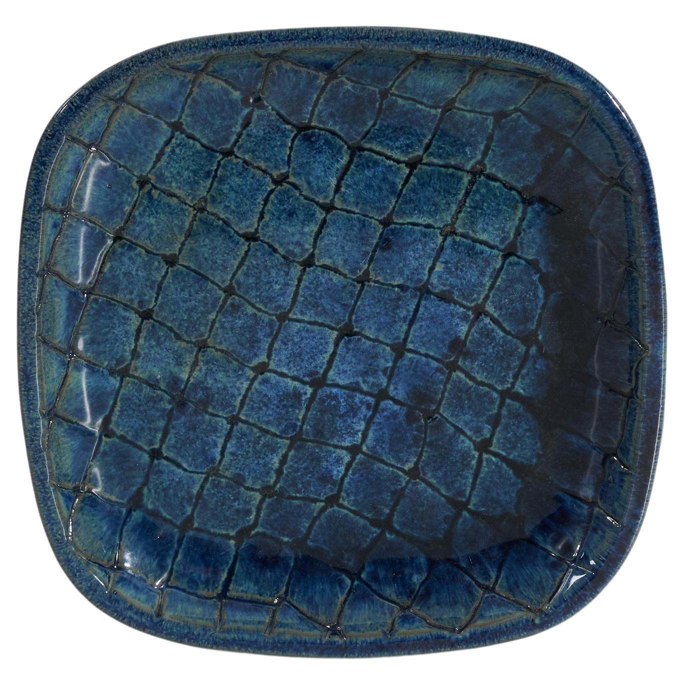 Vicke Lindstrand, Dish, Blue-Glazed Earthenware, Upsala-Ekeby, Sweden, 1940s For Sale