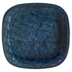 Vintage Vicke Lindstrand, Dish, Blue-Glazed Earthenware, Upsala-Ekeby, Sweden, 1940s