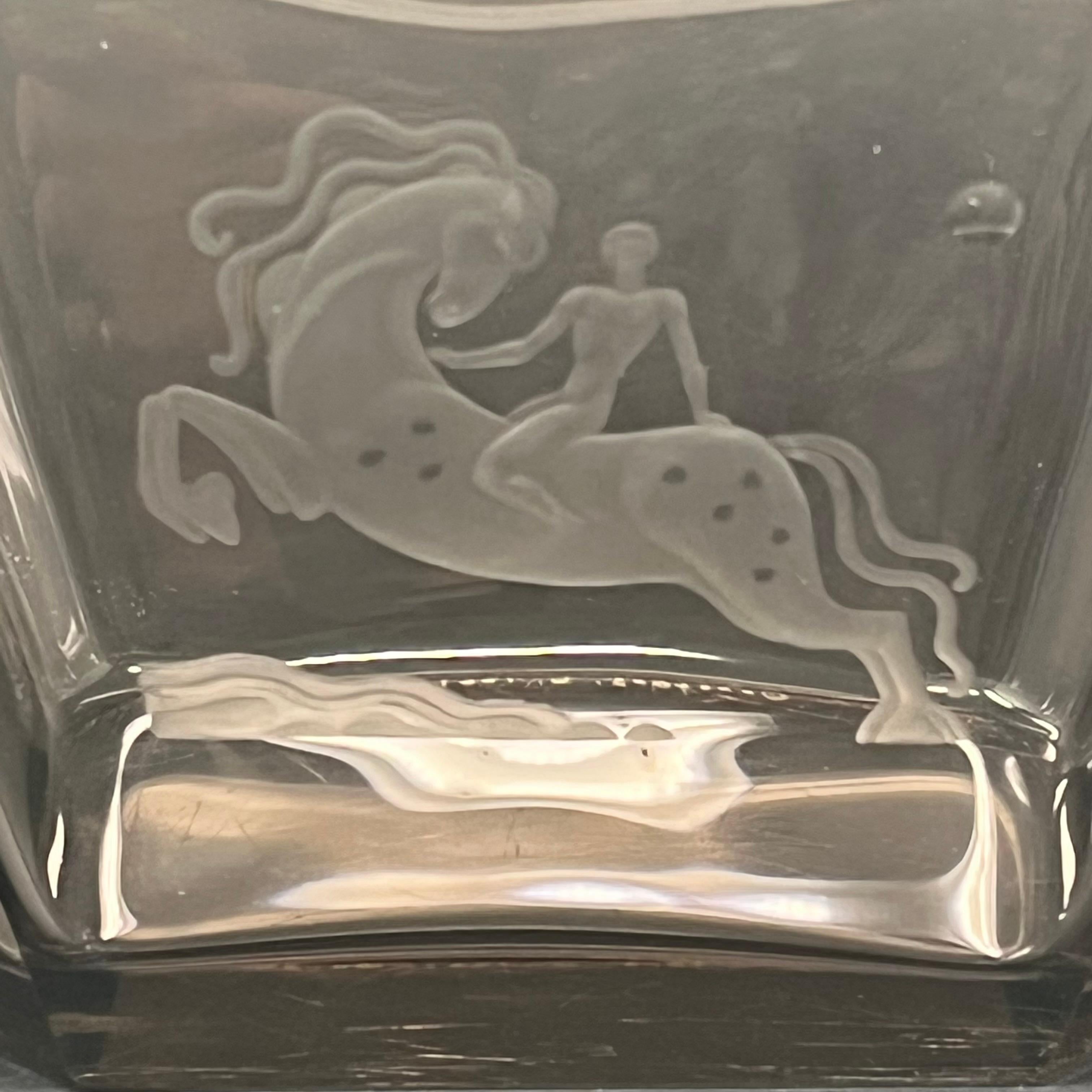 Mid-20th Century Vicke Lindstrand Engraved Glass Bowl Horse and Rider Orrefors 1930s For Sale