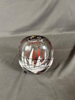 Vicke Lindstrand for Kosta Boda 1950's Clear, White, Black and Red Vase