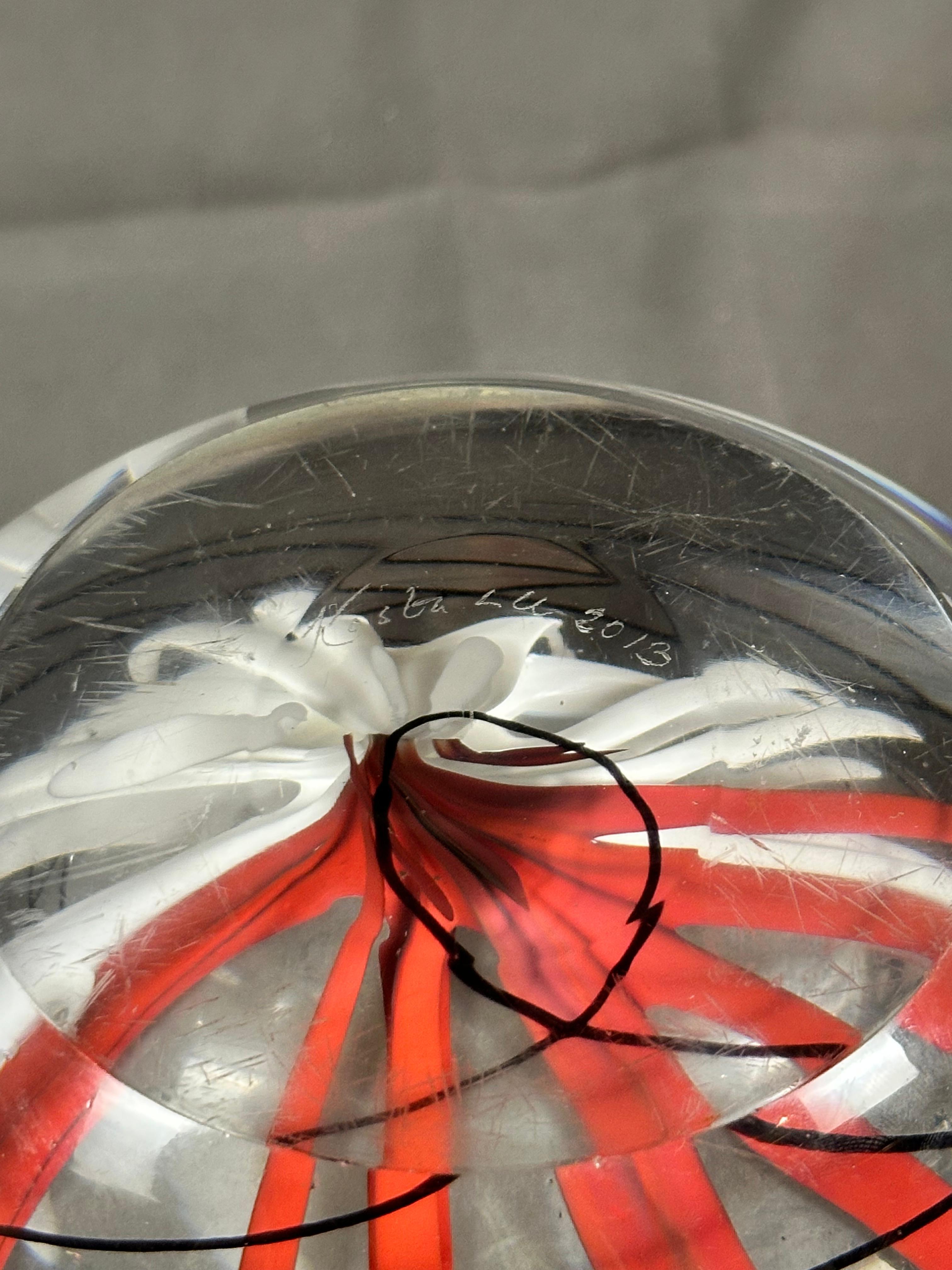Vicke Lindstrand for Kosta Boda 1950's Clear, White, Black and Red Vase For Sale 1