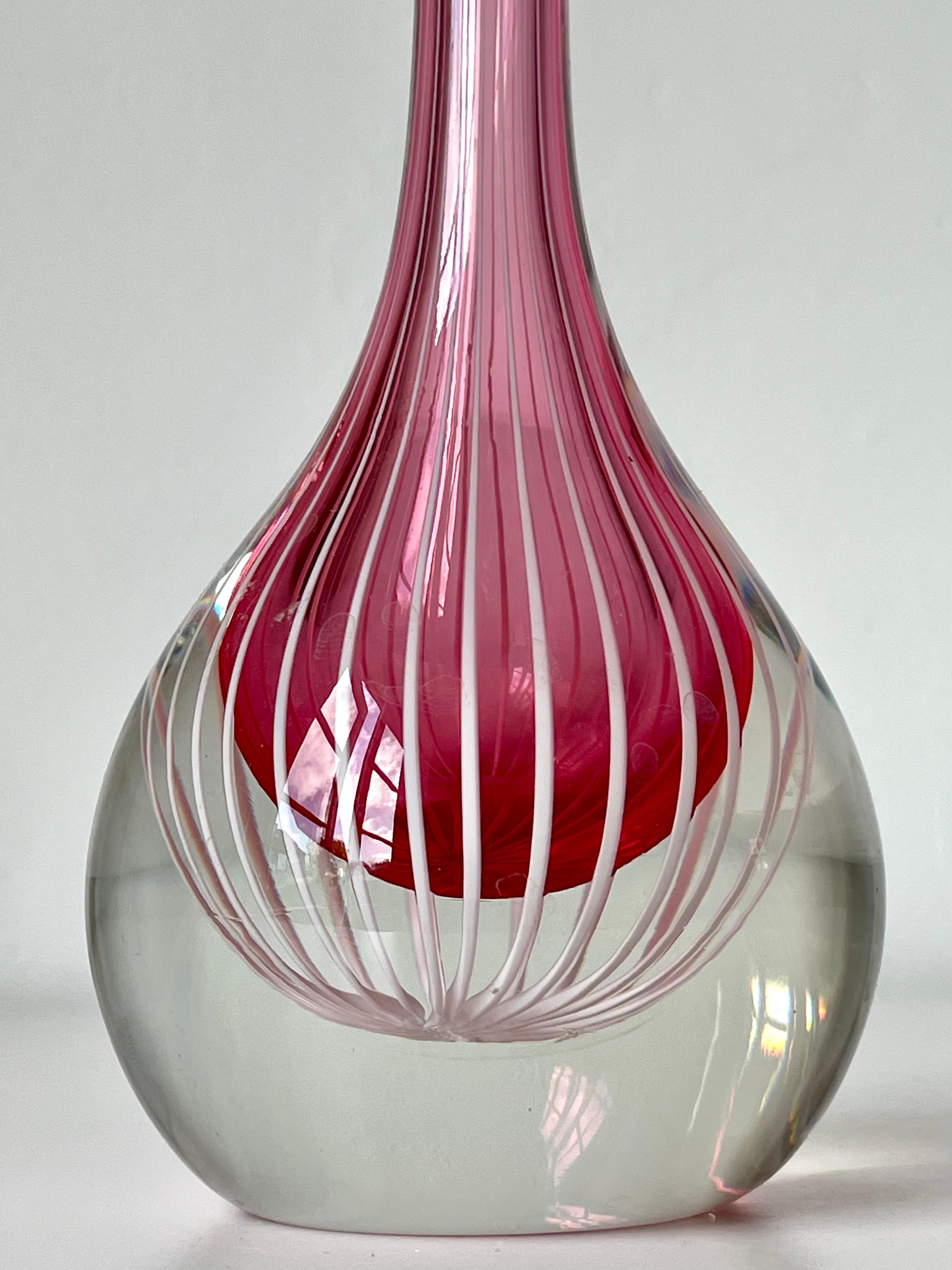 Vicke Lindstrand for Kosta Boda Pink White Striped Art Glass Vase, 1950s 6