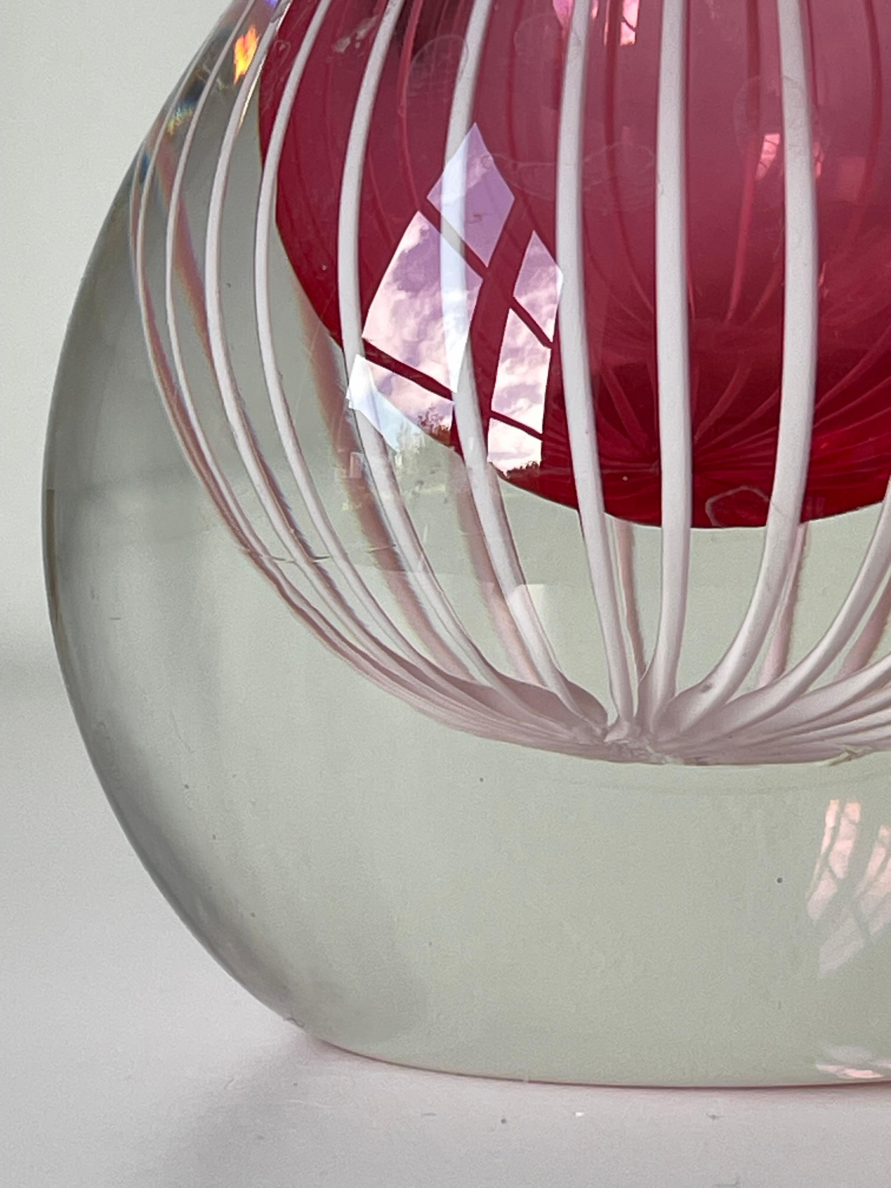 Vicke Lindstrand for Kosta Boda Pink White Striped Art Glass Vase, 1950s 7