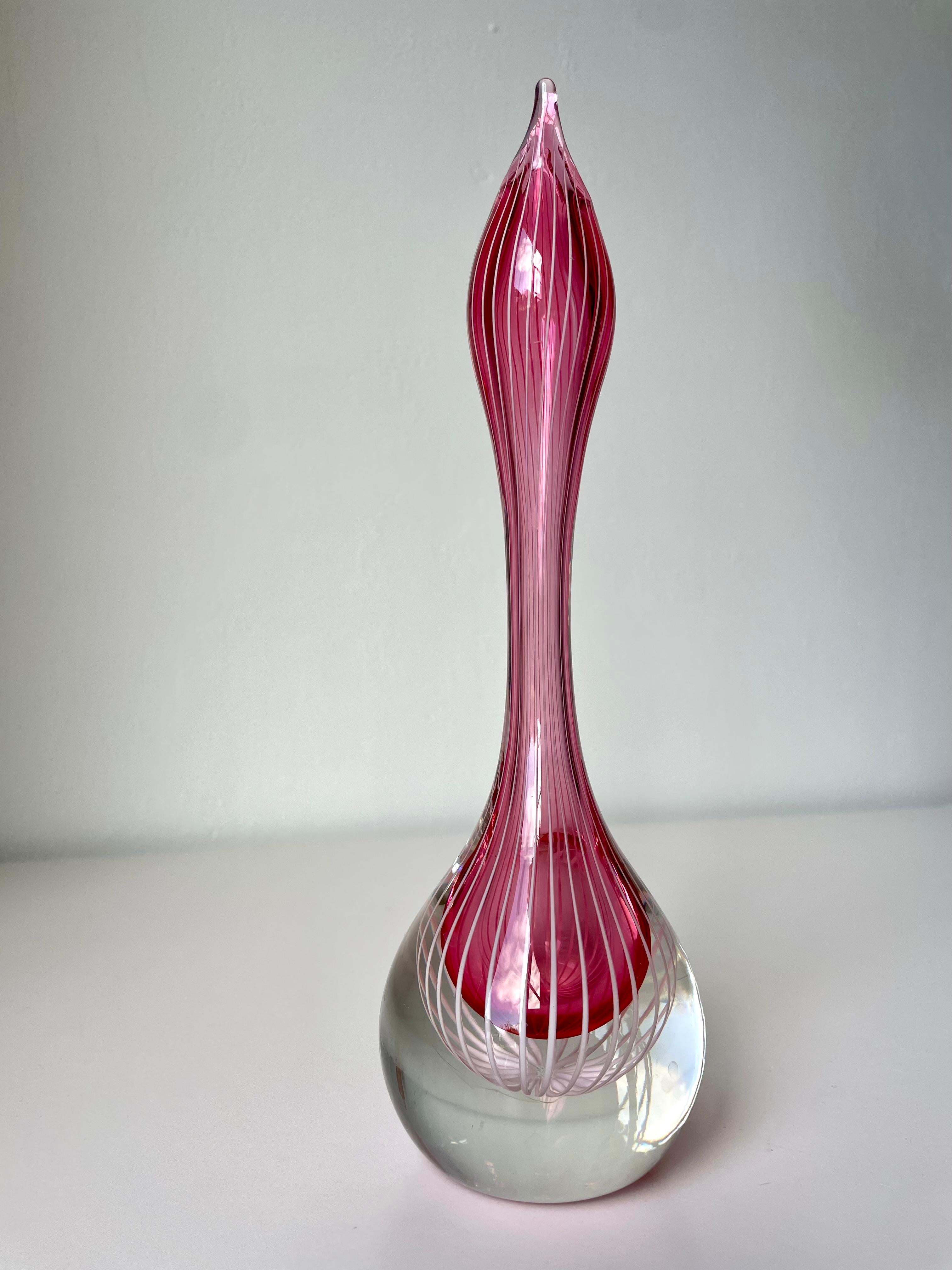 Mid-Century Modern Vicke Lindstrand for Kosta Boda Pink White Striped Art Glass Vase, 1950s