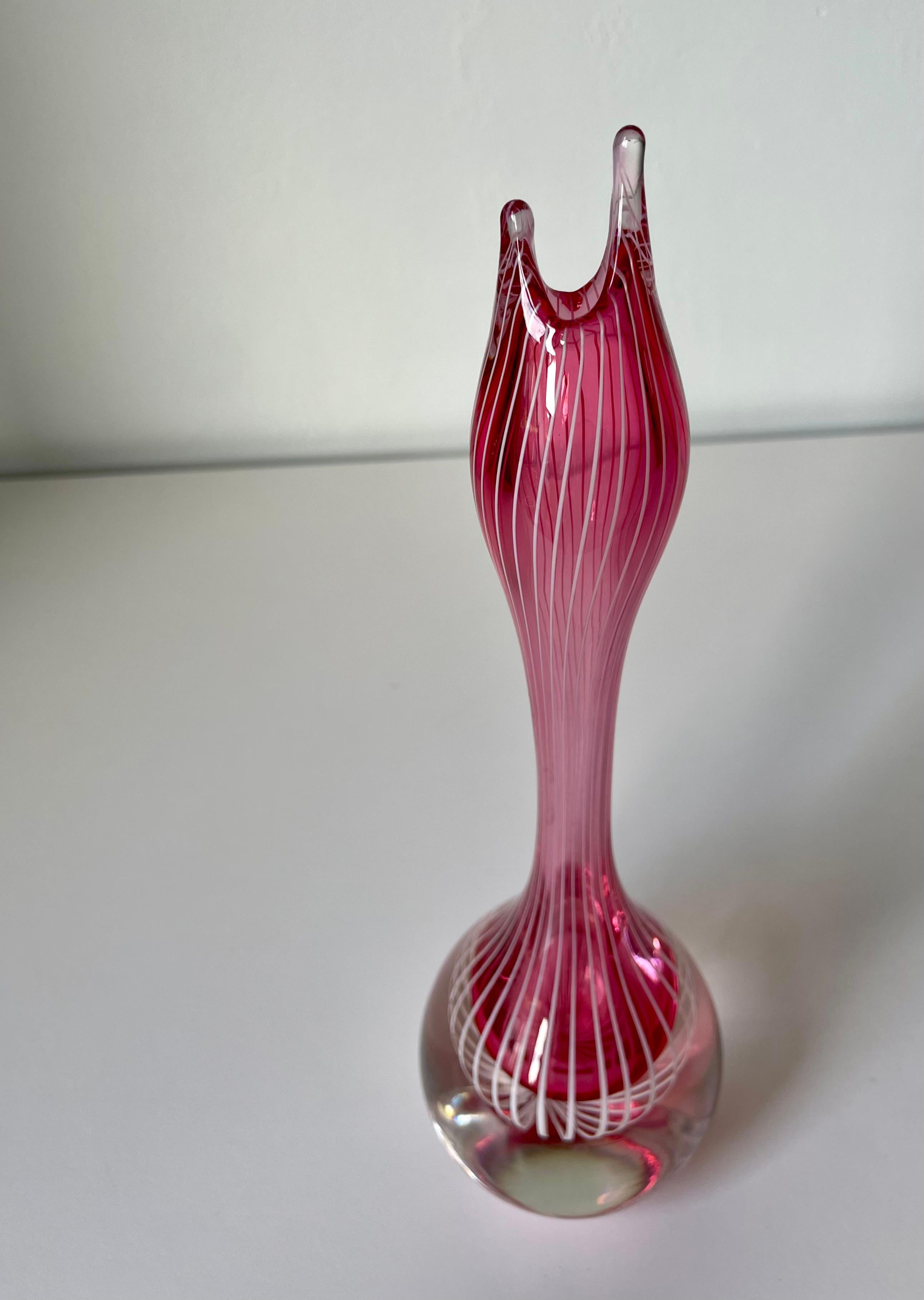 20th Century Vicke Lindstrand for Kosta Boda Pink White Striped Art Glass Vase, 1950s