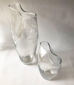 Vicke Lindstrand for Kosta Boda Swedish Modernist Pair of Etched Glass Vases