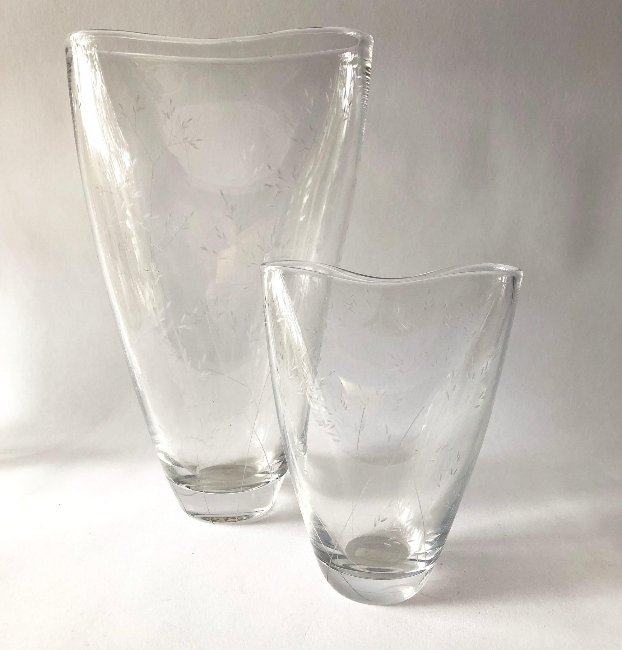 Mid-Century Modern Vicke Lindstrand for Kosta Boda Swedish Modernist Pair of Etched Glass Vases For Sale