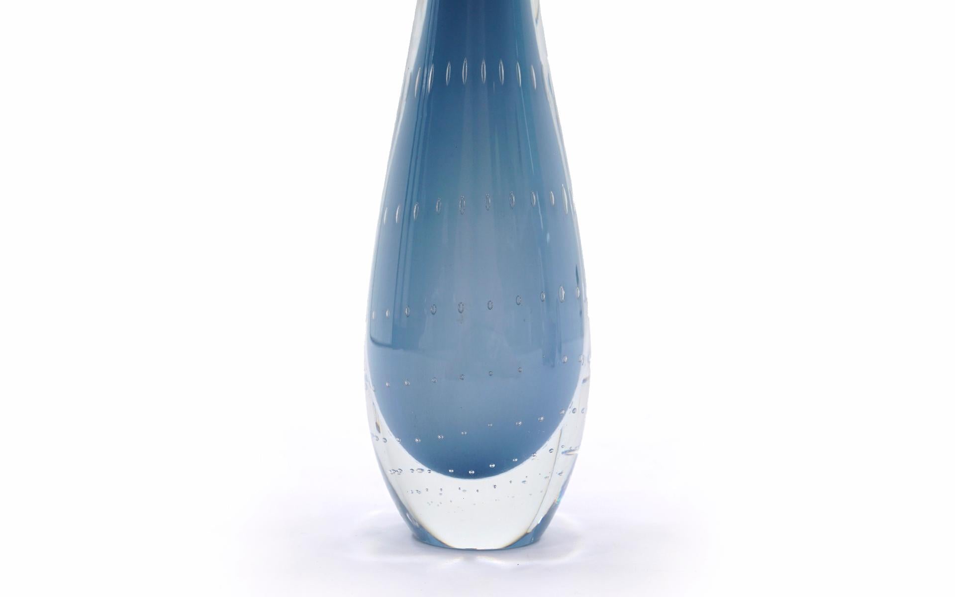 19th Century Vicke Lindstrand for Kosta Bud Art Glass Vase. Blue Art Glass, Sweden, 1950s