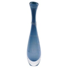 Vicke Lindstrand for Kosta Bud Art Glass Vase. Blue Art Glass, Sweden, 1950s