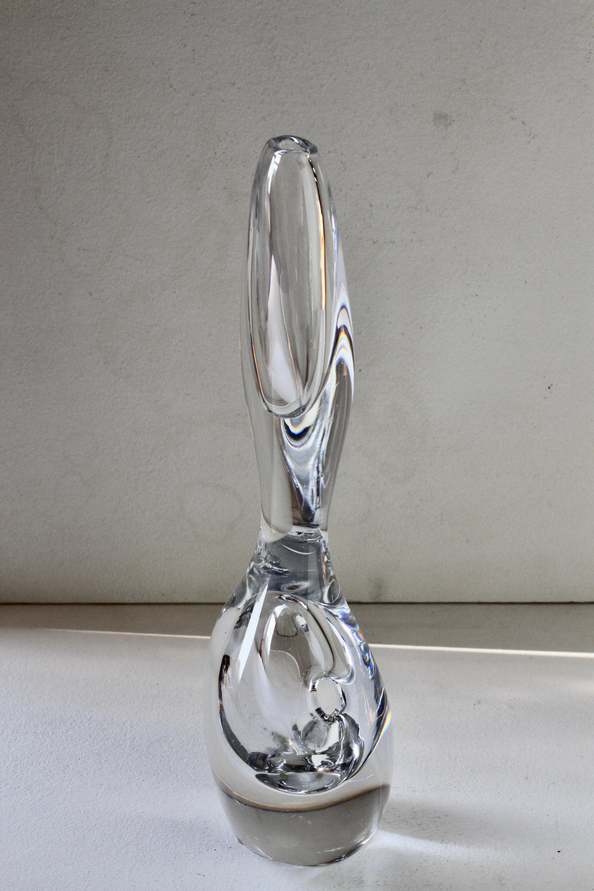 20ième siècle Vicke Lindstrand pour Kosta Glasbruk, 1950, grand vase en verre à deux trous 
