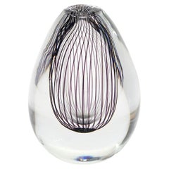 Vicke Lindstrand for Kosta Purple Stripes Glass Vase, Swedish Art Glass, 1950s