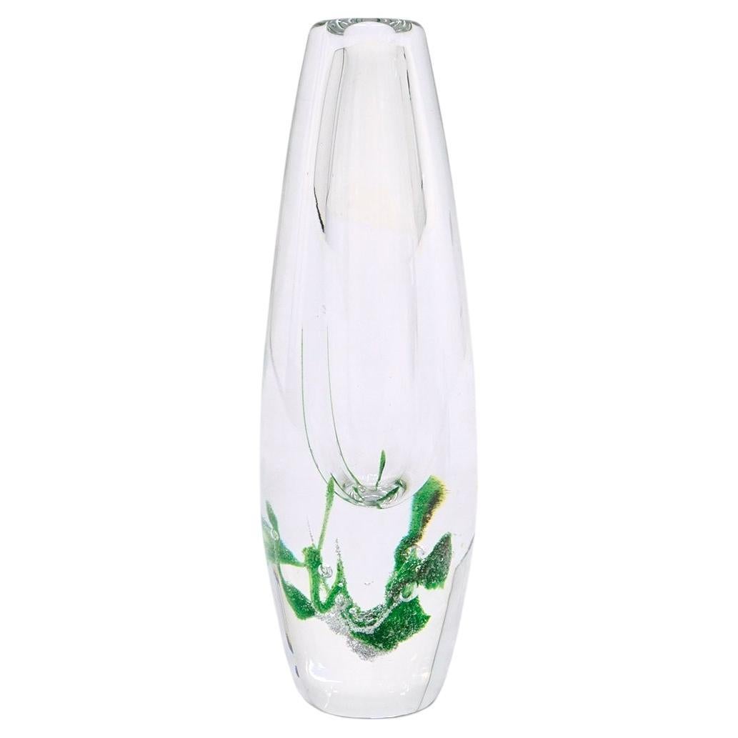 Vicke Lindstrand for Kosta Seaweed Glass Vase, Green Art Glass, Sweden, 1950s