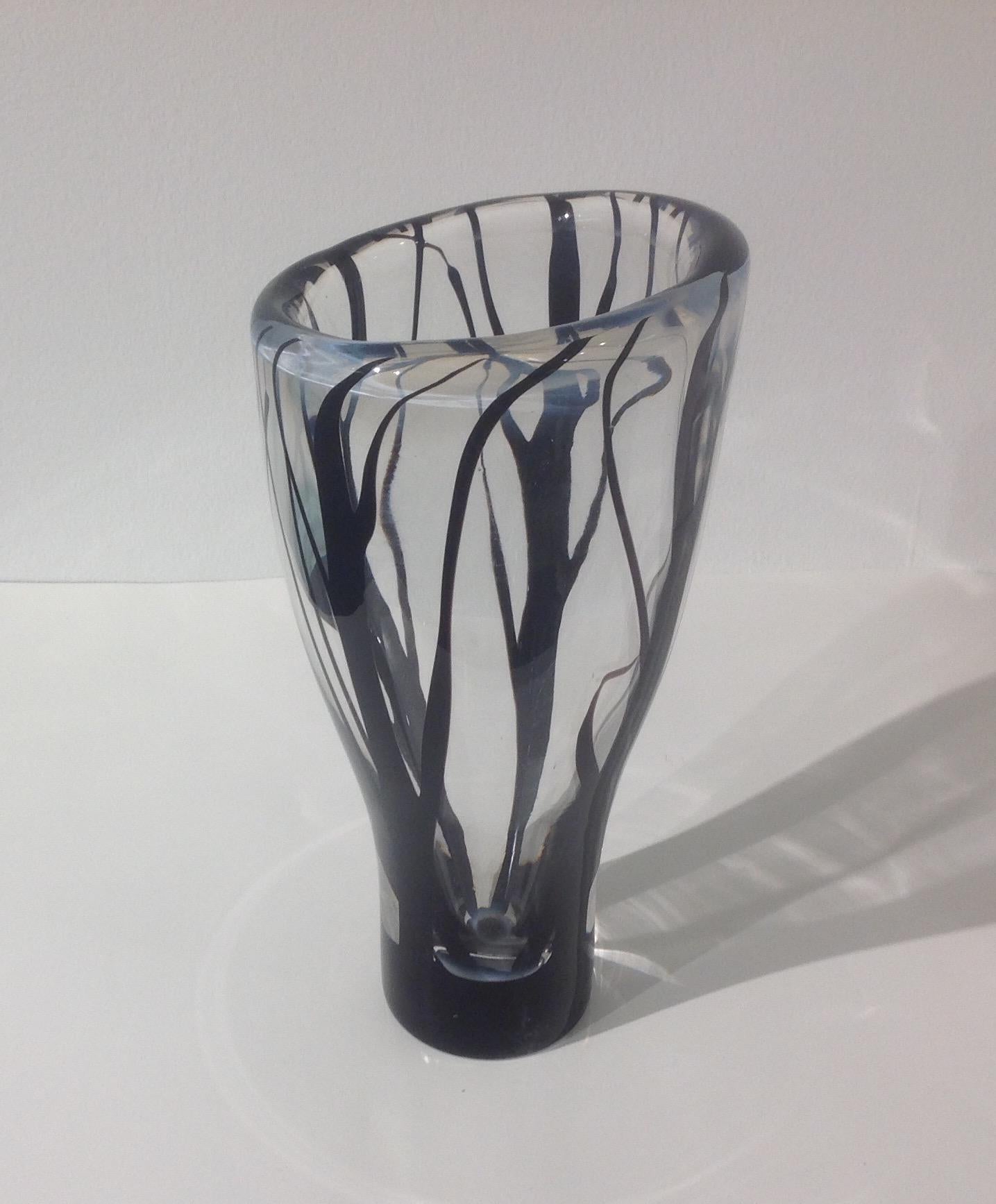 Vicke Lindstrand for Kosta Large trees in mist vase acid signed, and serial numbered.