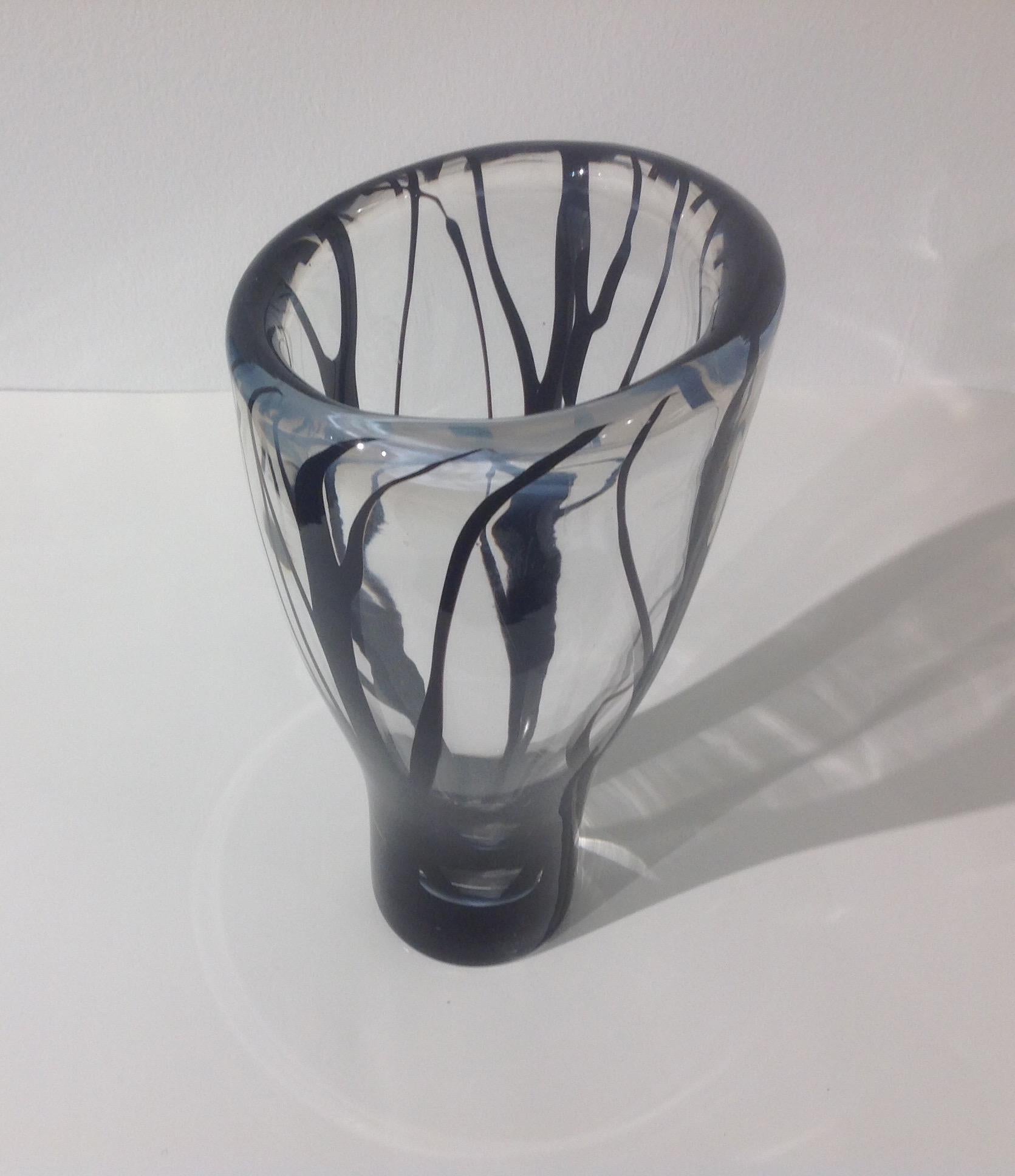 Mid-Century Modern Vicke Lindstrand for Kosta Trees in Mist Vase Acid Signed LU 2005 For Sale