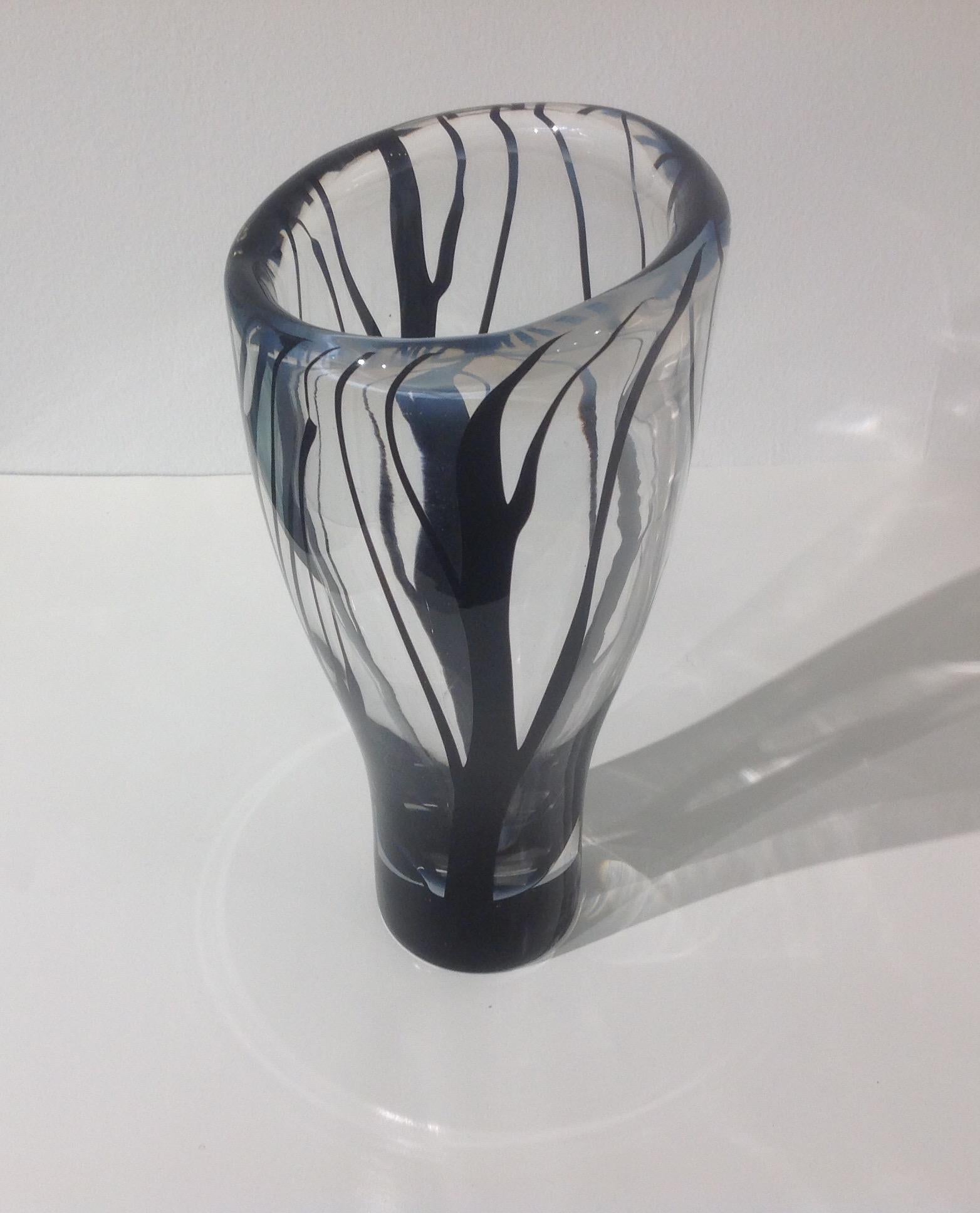 Swedish Vicke Lindstrand for Kosta Trees in Mist Vase Acid Signed LU 2005 For Sale