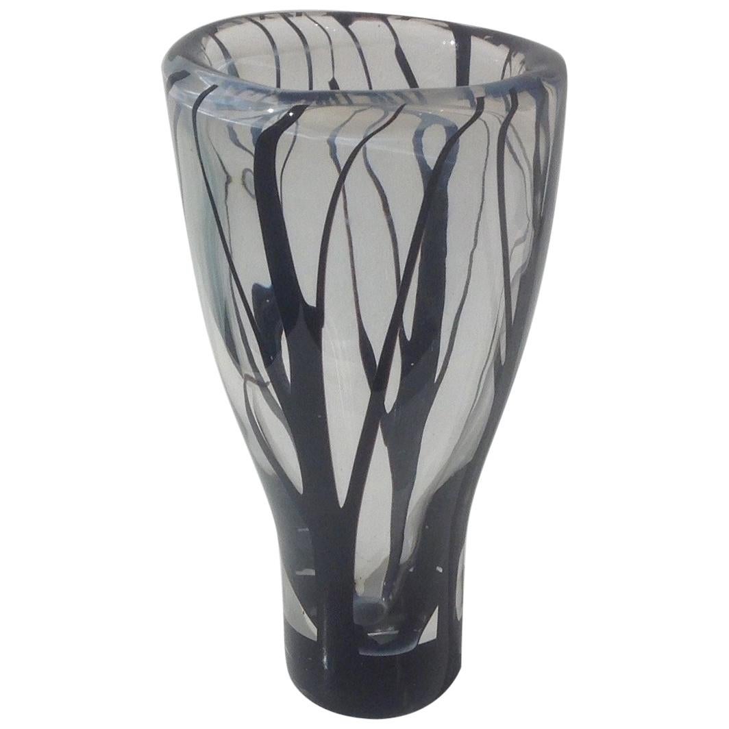 Vicke Lindstrand for Kosta Trees in Mist Vase Acid Signed LU 2005 For Sale