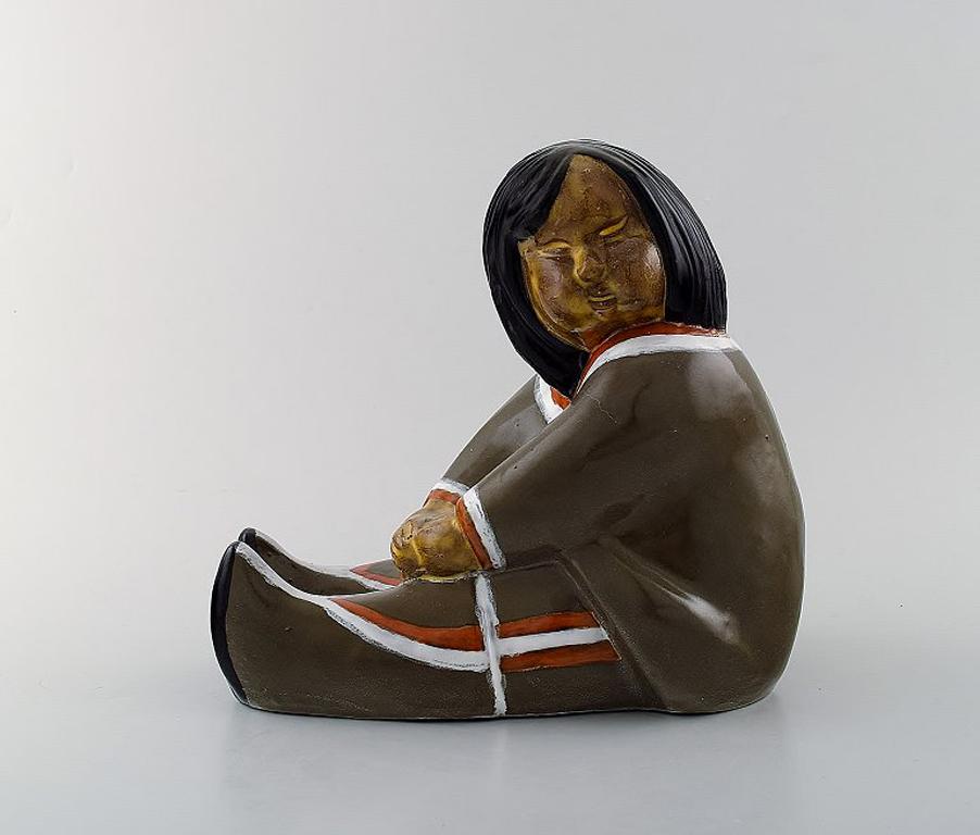 20th Century Vicke Lindstrand for Upsala-Ekeby, Ceramic Figure, Greenlandic Girl