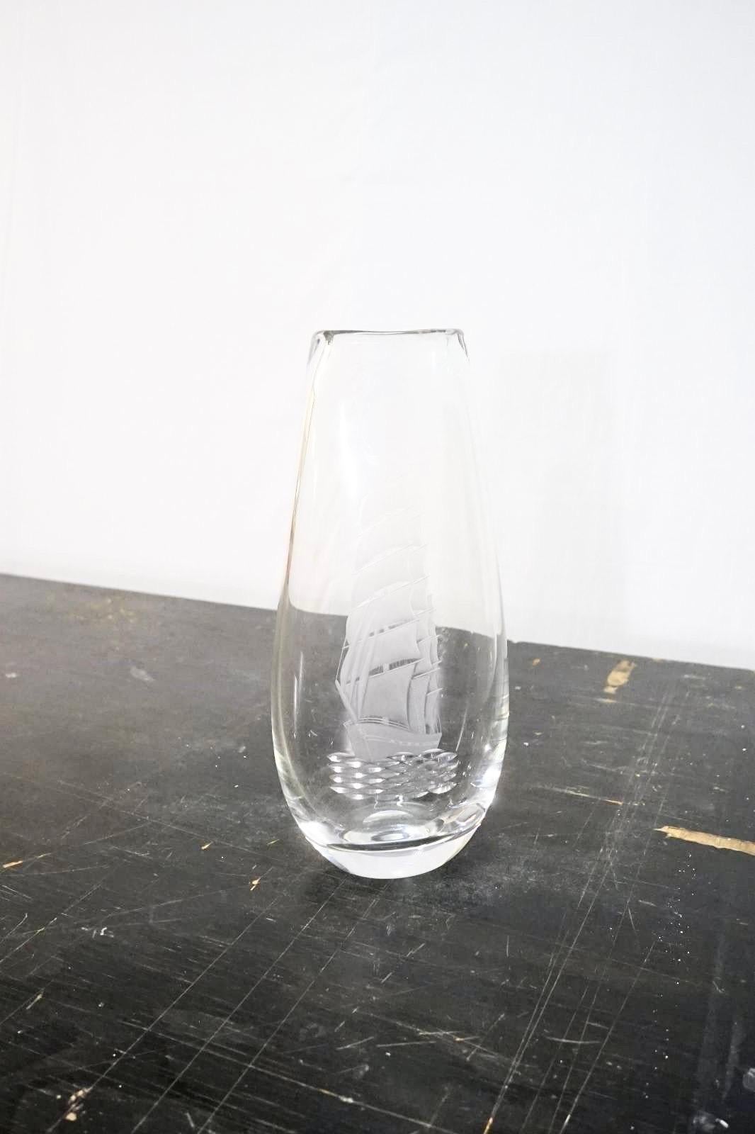 Sandblasted Vicke Lindstrand Glass Vase Produced by Kosta 1950’s