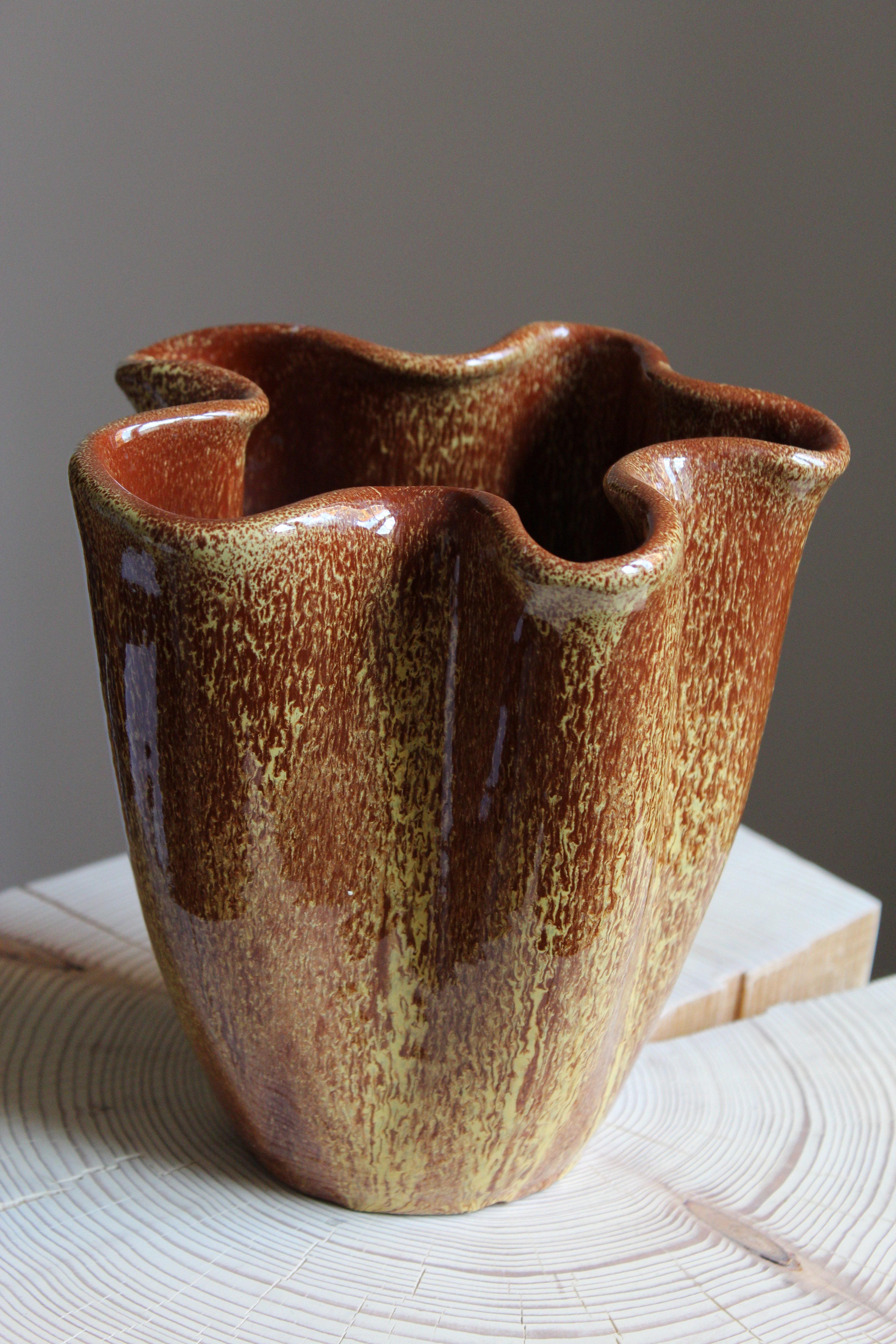 Organic Modern Vicke Lindstrand, Organic Vase, Glazed Stoneware, Upsala-Ekeby, Sweden, 1940s