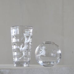 Vicke Lindstrand Seltenes Paar Art-Déco-Vasen aus geätztem Glas für Orrefors 1930er Jahre