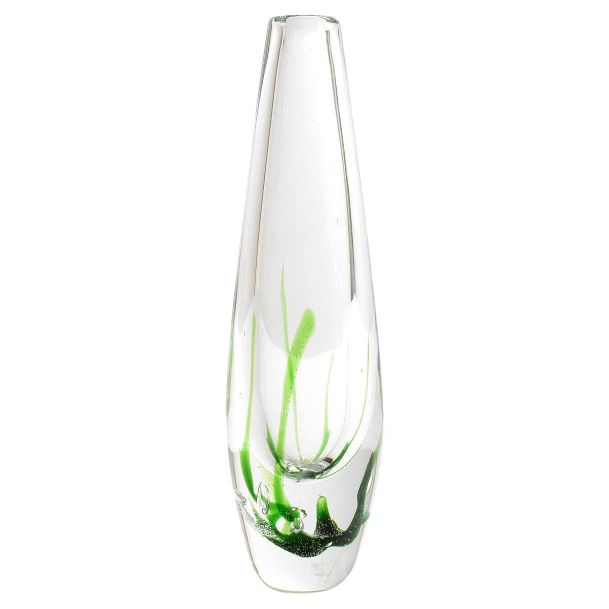 Vicke Lindstrand Scandinavian Modern "Seaweed" Glass Vase for Kosta