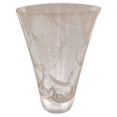 Vicke Lindstrand Vase en verre d'art Kosta signé, design suédois du milieu du siècle dernier