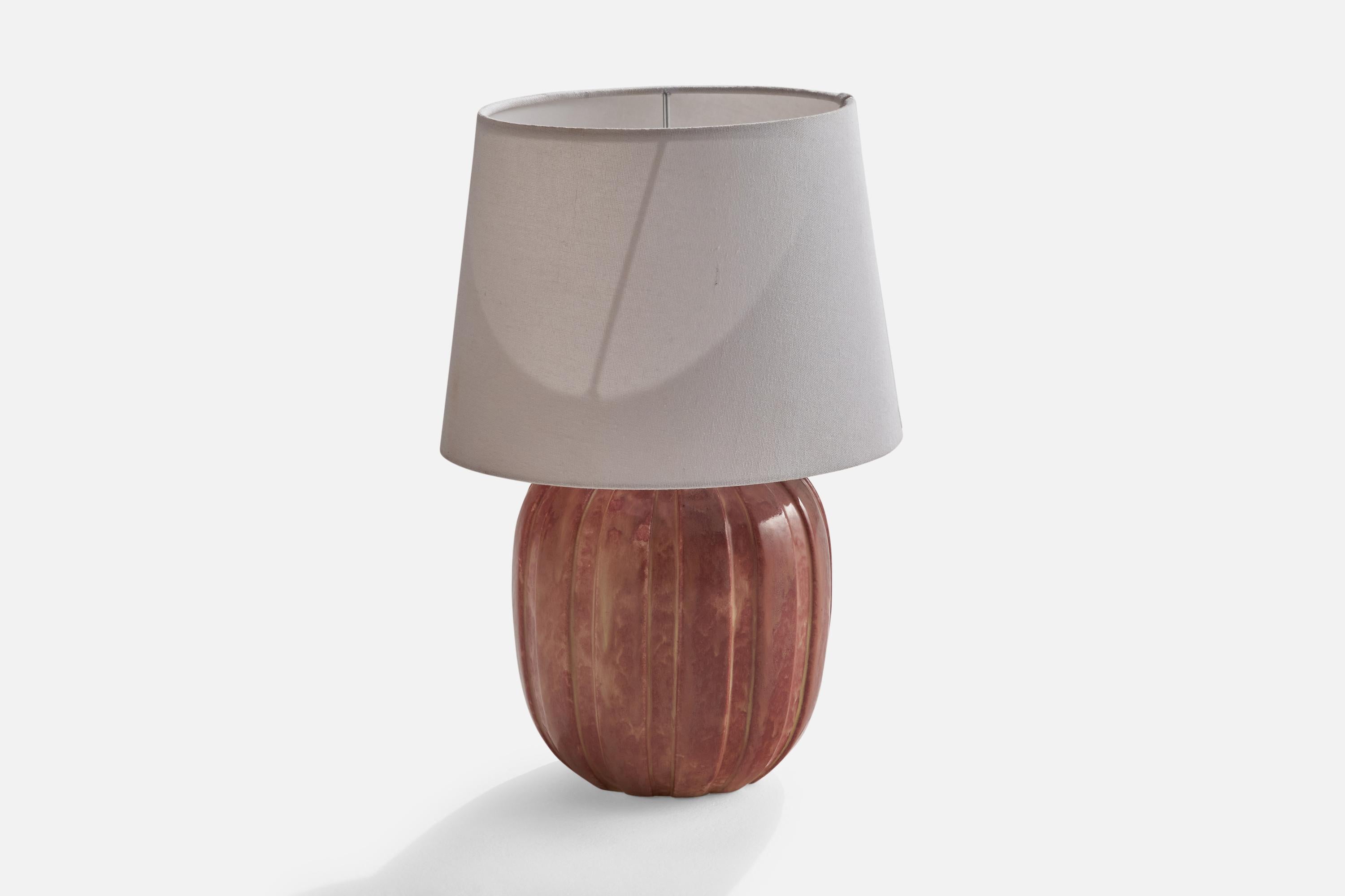 Mid-20th Century Vicke Lindstrand, Table Lamp, Earthenware, Brass, Sweden, 1930s For Sale