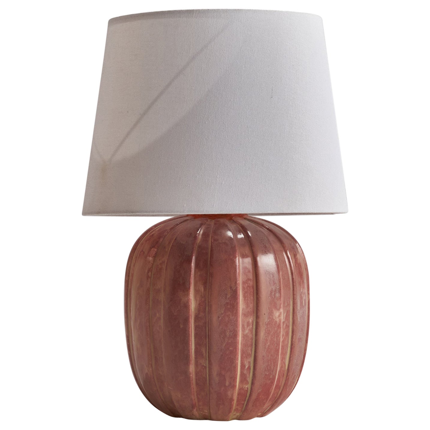 Vicke Lindstrand, Table Lamp, Earthenware, Brass, Sweden, 1930s