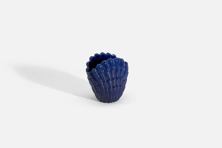 Vase Triton Vicke Lindstrand Pour Upsala Ekeby - Céramique Bleue - Suède Années 1940