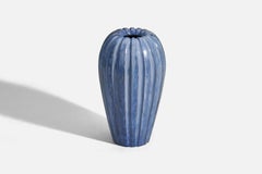 Vicke Lindstrand, Vaso, terracotta smaltata blu, Upsala-Ekeby, Svezia, anni ’40