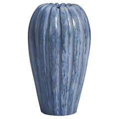 Vicke Lindstrand, Vaso, terracotta smaltata blu, Upsala-Ekeby, Svezia, anni ’40