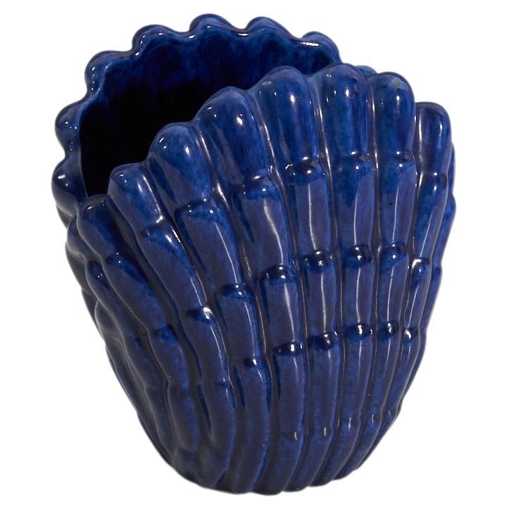 Vicke Lindstrand, Vase, Blue-Glazed Earthenware, Upsala-Ekeby, Sweden, 1940s For Sale
