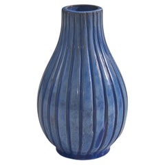 Vase von Vicke Lindstrand, blau glasiertes Steingut, Upsala-Ekeby, Schweden, 1940er Jahre