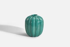 Vicke Lindstrand, Vaso, Terracotta smaltata verde, Upsala Ekeby, Svezia, anni '40