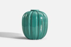 Vicke Lindstrand, Vaso, Terracotta smaltata verde, Upsala Ekeby, Svezia, anni '40