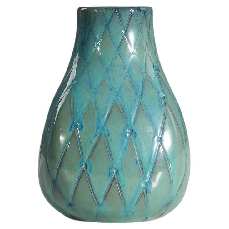 Vicke Lindstrand, Vase, Green-Glazed Earthenware, Upsala-Ekeby, Sweden, 1940s