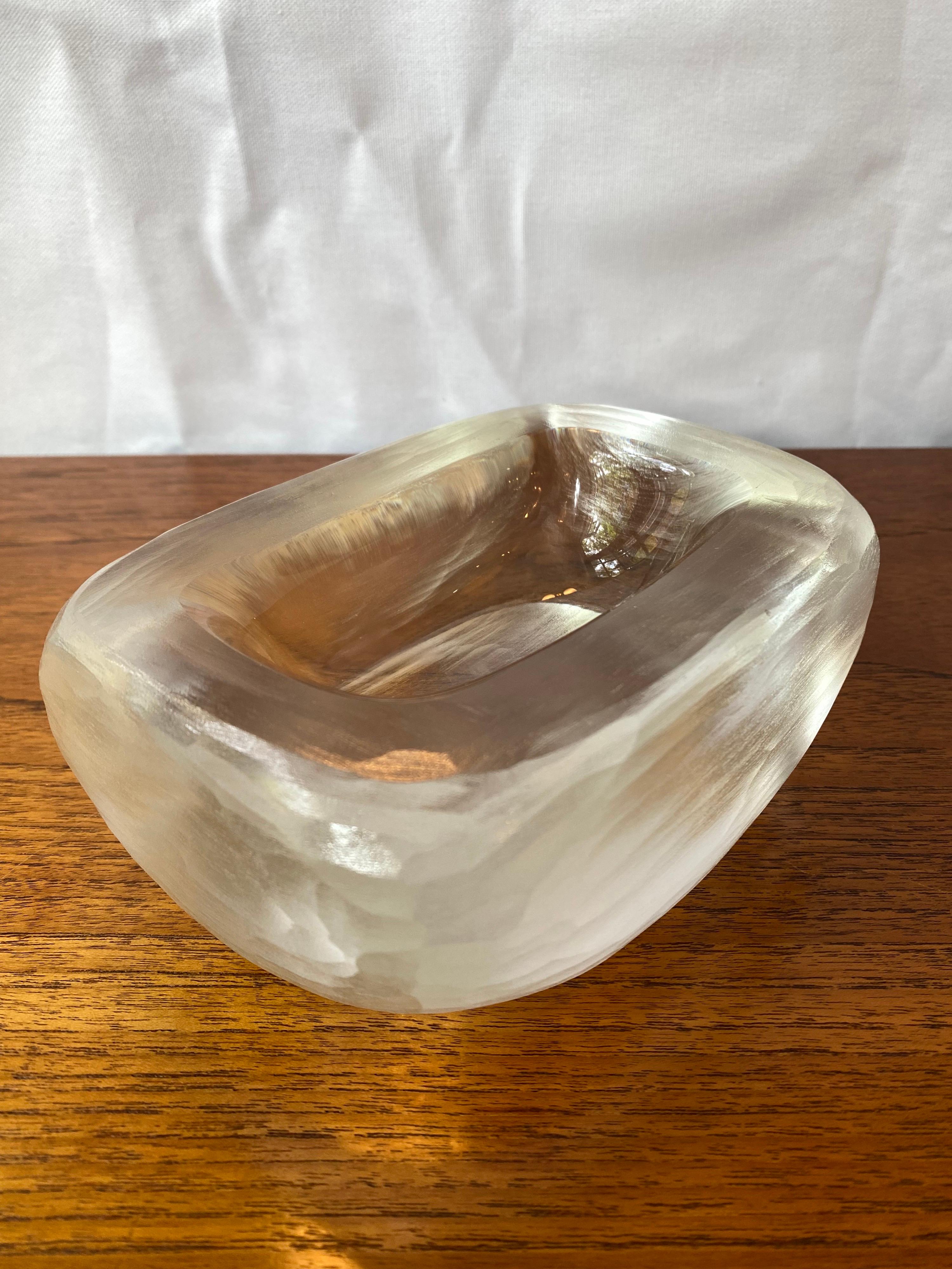 Scandinavian Modern Vicke Lindstrom Hand-Chiseled Art Glass Bowl For Sale