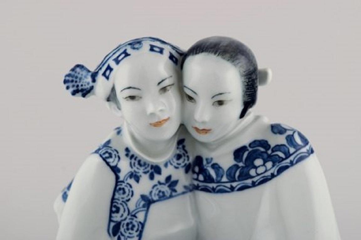 Art Deco Vicken von Post-Börjesson for Rörstrand, Porcelain Figurine, Asian Couple For Sale