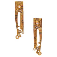 VICKI EISENFELD Studio Mokume Dangle Earrings In 14-18-22Kt Gold And Diamonds