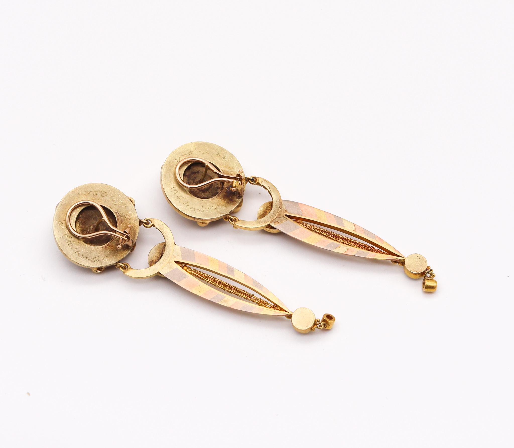 Brilliant Cut Vicki Eisenfeld Studio Rare Mokume Drop Earrings In 22Kt Gold With Gemstones For Sale
