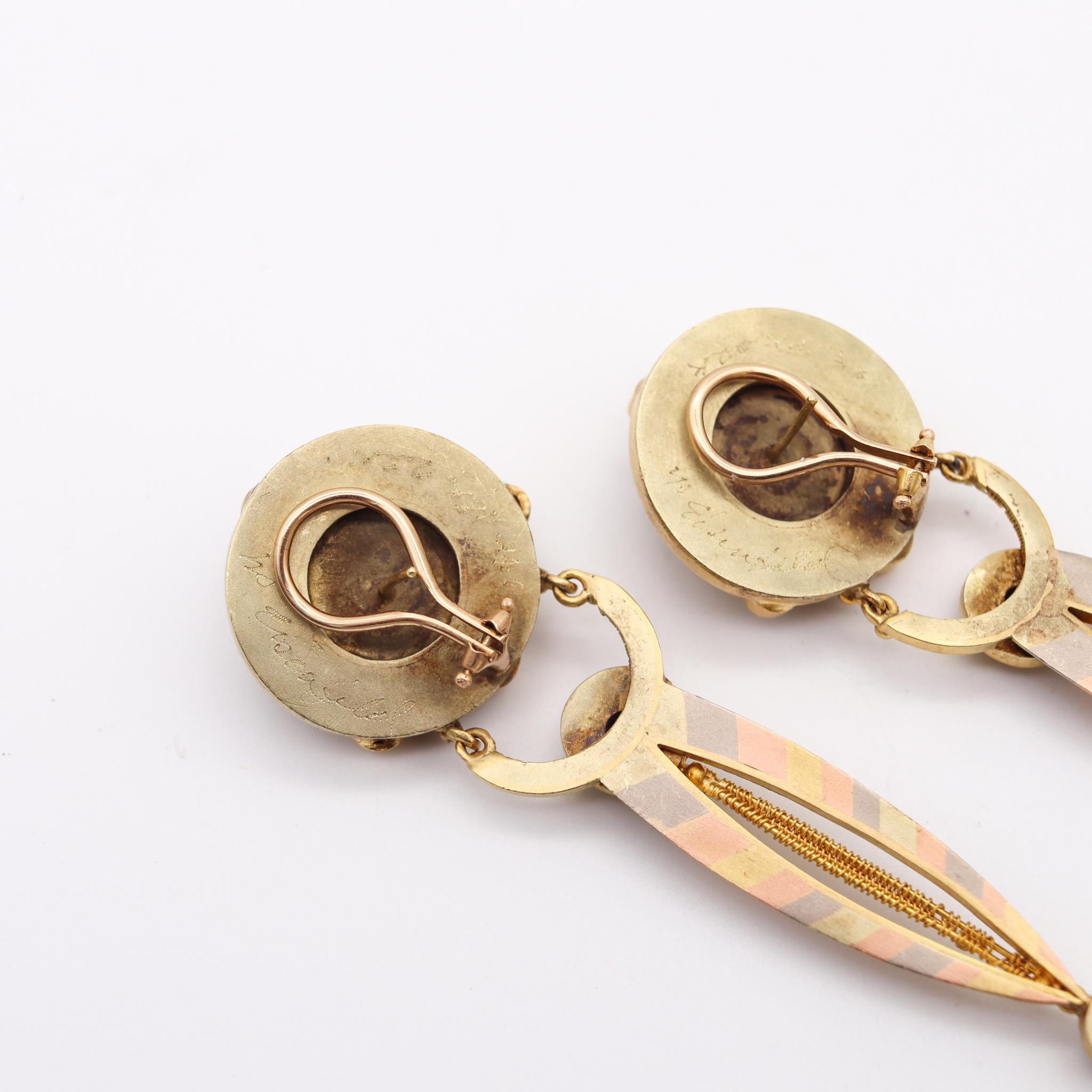 Vicki Eisenfeld Studio, rares boucles d'oreilles Mokume en or 22 carats avec pierres précieuses Pour femmes en vente