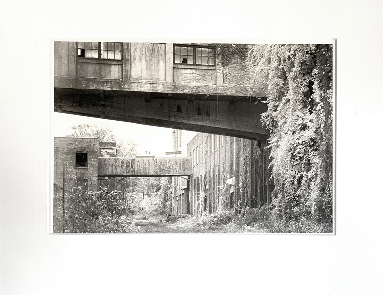 Vicki McKenna Black and White Photograph - "Factory Courtyard", photograph, black and white, platinum, palladium, landscape