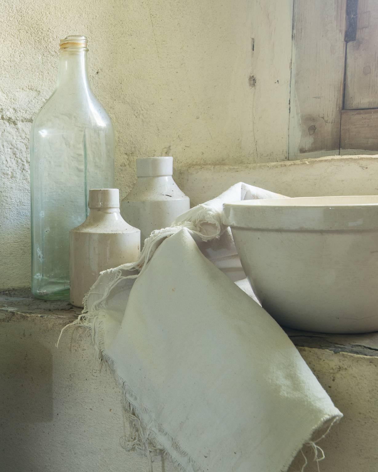 Vicki McKenna Color Photograph - "Study in White", color photograph, still-life, texture, kitchen, window