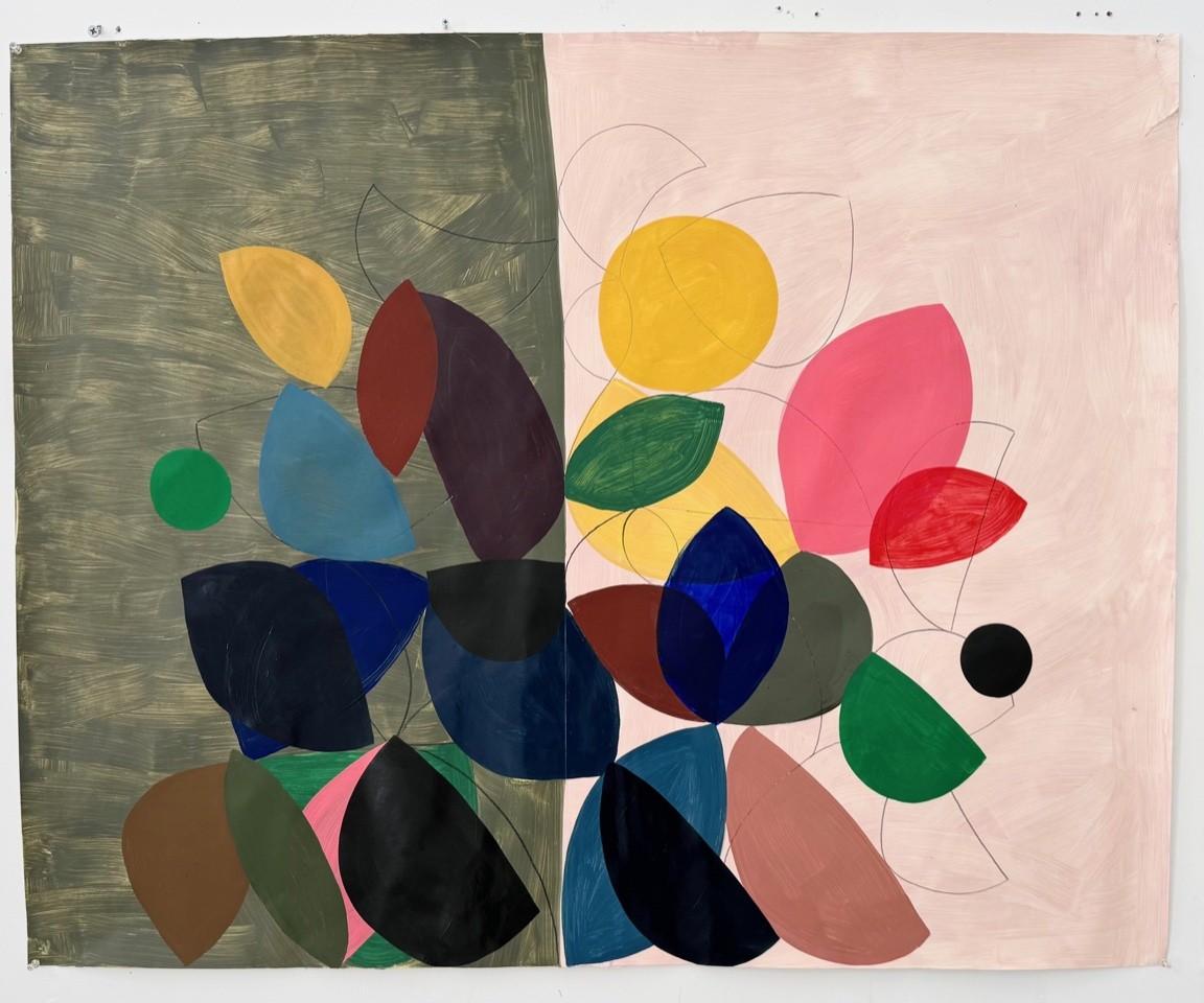 Vicki Sher Abstract Painting – Diptychon oliv-rosa